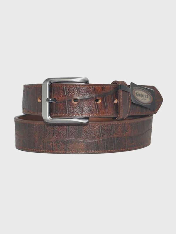8244-36 MEN&#39;S GINGERICH PORT LEON 1.5&quot; EMBOSSED GATOR SKIN SCALLOPED OVERLAY BELT