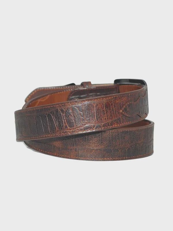 8244-36 MEN'S GINGERICH PORT LEON 1.5" EMBOSSED GATOR SKIN SCALLOPED OVERLAY BELT