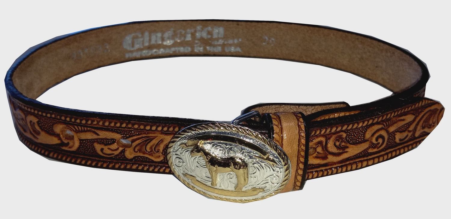8010-32 INFANT GINGERICH LEATHER EMBOSSED LEATHER W/ TROPHY BUCKLE  BABY&#39;S FIRST BUCKLE