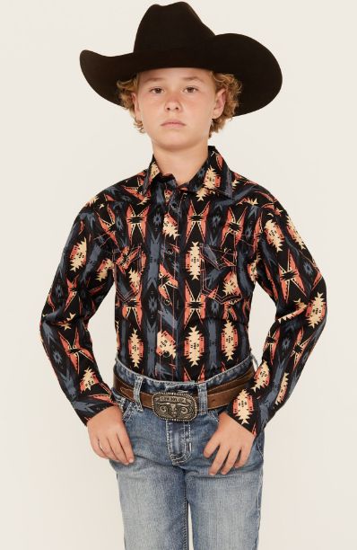 RRBSOSR08Q BOY&#39;S ROCK&amp;ROLL L/S AZTEC STRIPE SNAP SHIRT
