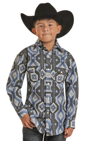 RRBSOSRZ1F BOY&#39;S ROCK&amp;ROLL AZTEC POPLIN SNAP SHIRT