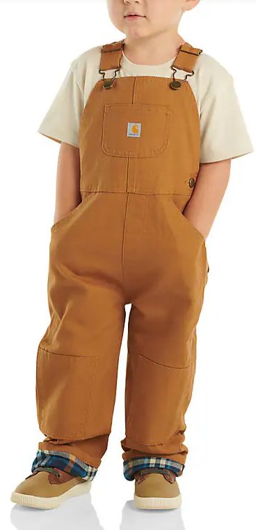 CM8645 INFANT &amp; TODDLER CARHARTT FLANNEL LINED BROWN WASHED DUCK BIB OVERALL