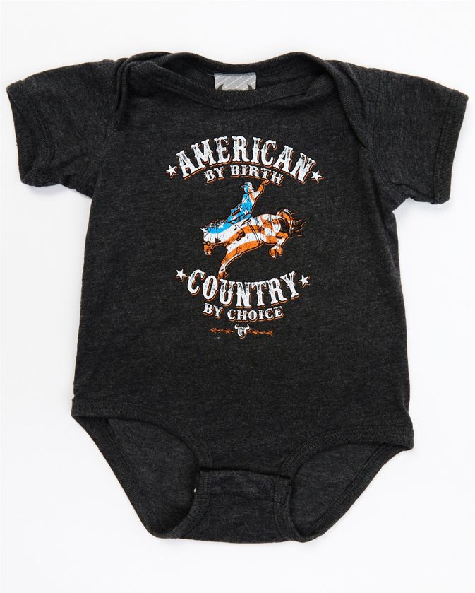 730687R INFANT COWBOY HARDWARE AMERICAN BY BIRTH ONESIE