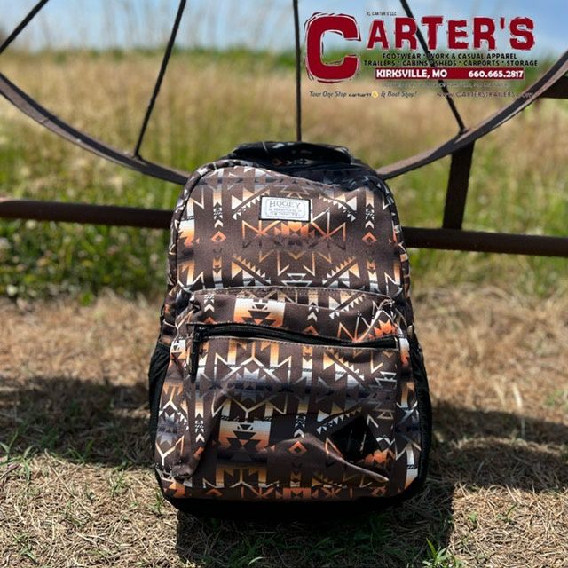 BP061BRAZ HOOEY &quot;RECESS&quot; BROWN, ORANGE, &amp; CREAM AZTEC PATTERN BODY &amp; POCKET WITH BLACK ACCENTS BACKPACK