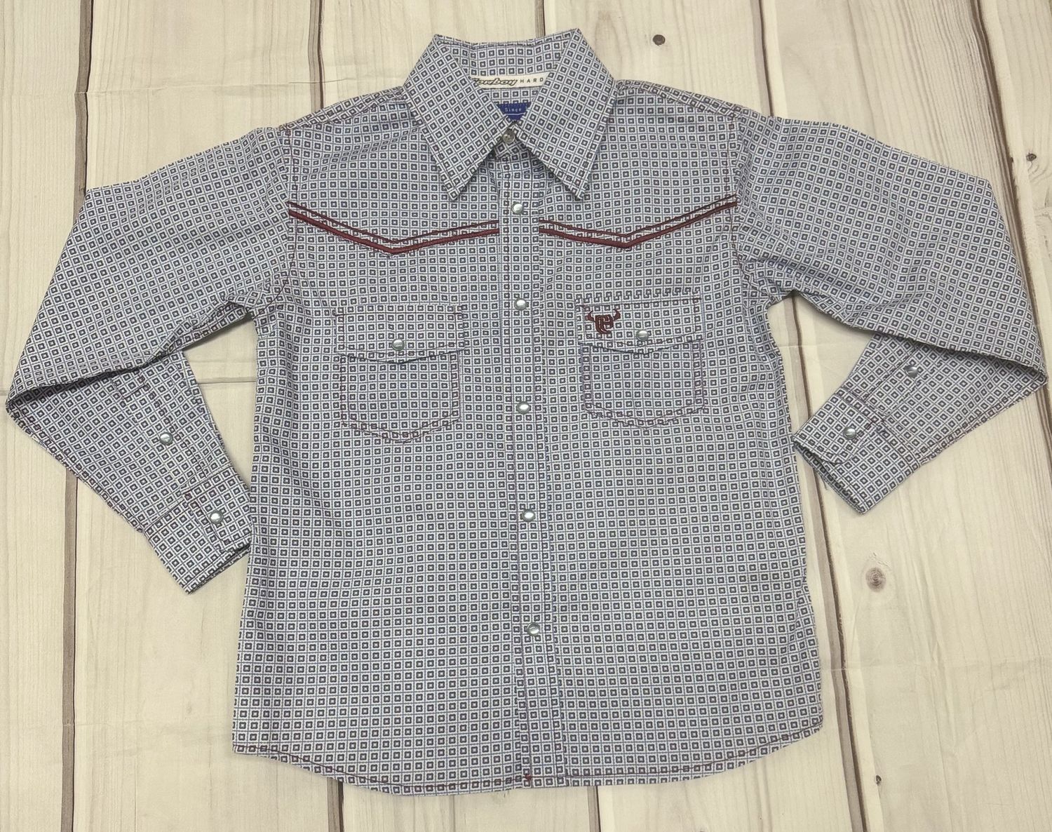 325420-391 BOYS COWBOY HARDWARER 2-TONE L/S AQUA SNAP SHIRT