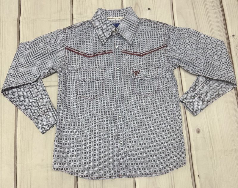 325420-391 BOYS COWBOY HARDWARER 2-TONE L/S AQUA SNAP SHIRT