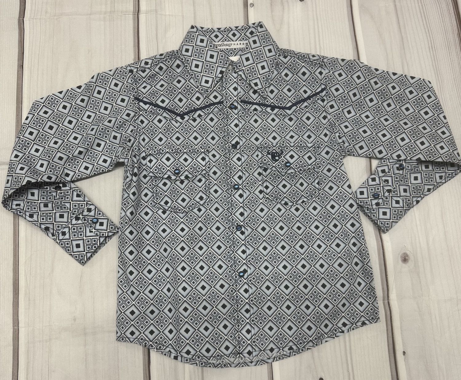 325482-403 BOY&#39;S COWBOY HARDWARE BLUE L/S SNAP SHIRT