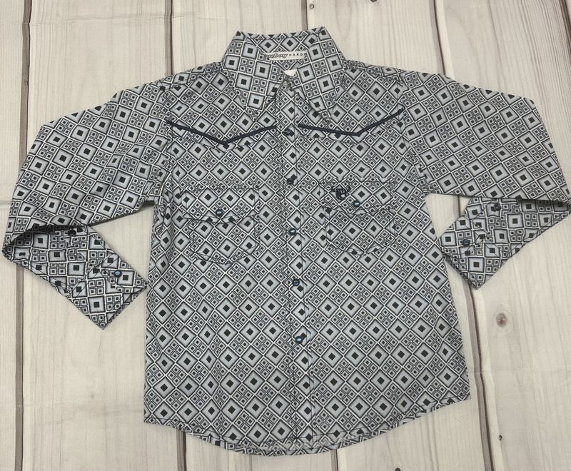 325482-403 BOY&#39;S COWBOY HARDWARE BLUE L/S SNAP SHIRT