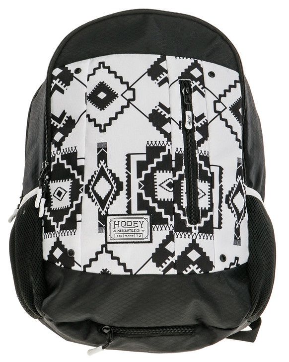 BP062BKWH HOOEY &quot;ROCKSTAR&quot; BLACK BODY W/ BLACK &amp; WHITE AZTEC FRONT PANEL &amp; BLACK ACCENTS BACKPACK