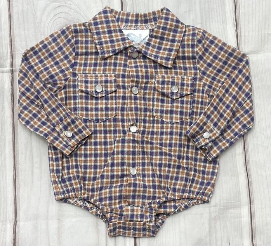 BPL05 INFANT SHEA BABY ORANGE/PURPLE PLAID L/S SNAP, Size: 12-18M