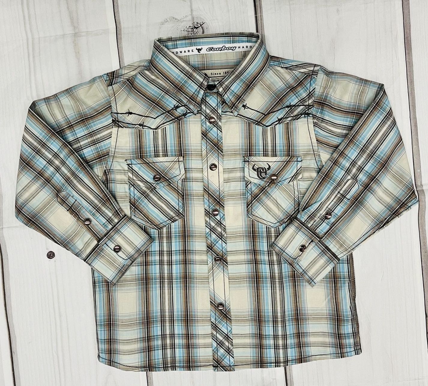 725515-400 BOY&#39;S COWBOY HARDARE TODDLER DUTTON L/S PLAID WESTERN SHIRT