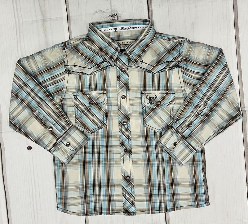 725515-400 BOY&#39;S COWBOY HARDARE TODDLER DUTTON L/S PLAID WESTERN SHIRT