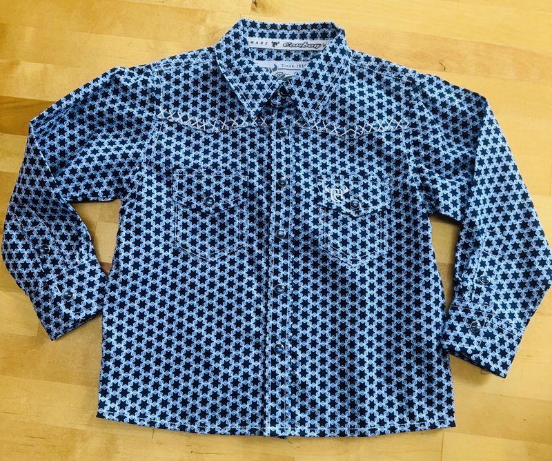 725455 TODDLER COWBOY HARDWARE SIX STAR L/S NAVY SNAP SHIRT