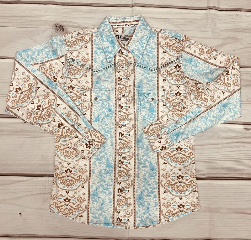 425550 GIRLS COWGIRL HARDWARE MISH MASH L/S SNAP SHIRT