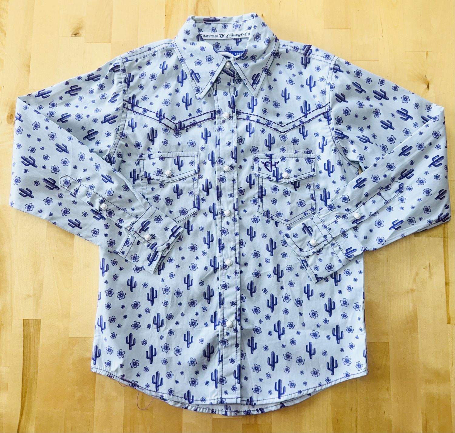 425578-190 GIRL&#39;S COWGIRL HARDWARE DAISY CACTUS L/S WESTERN SHIRT