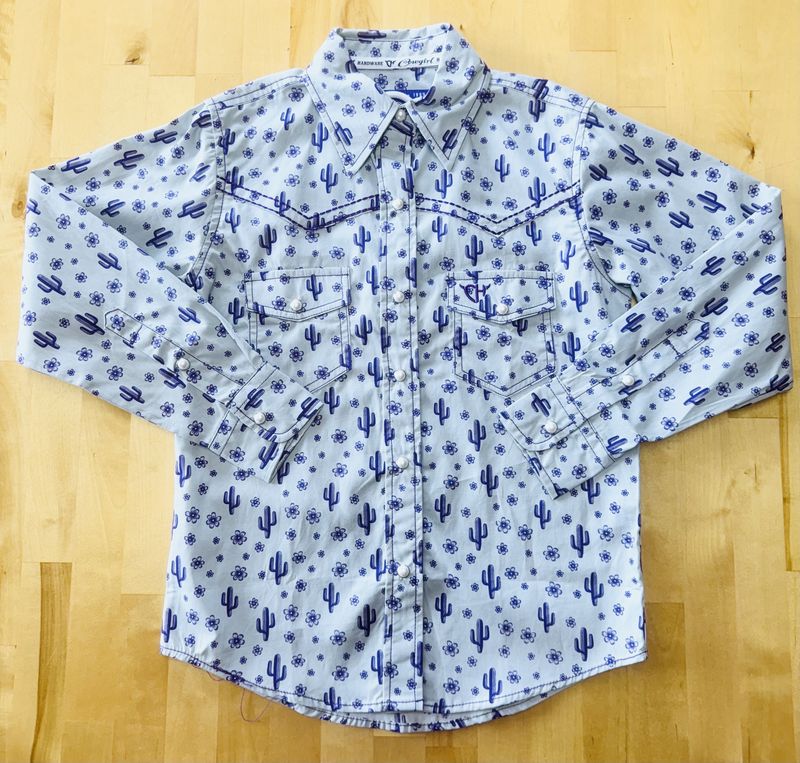425578-190 GIRL&#39;S COWGIRL HARDWARE DAISY CACTUS L/S WESTERN SHIRT