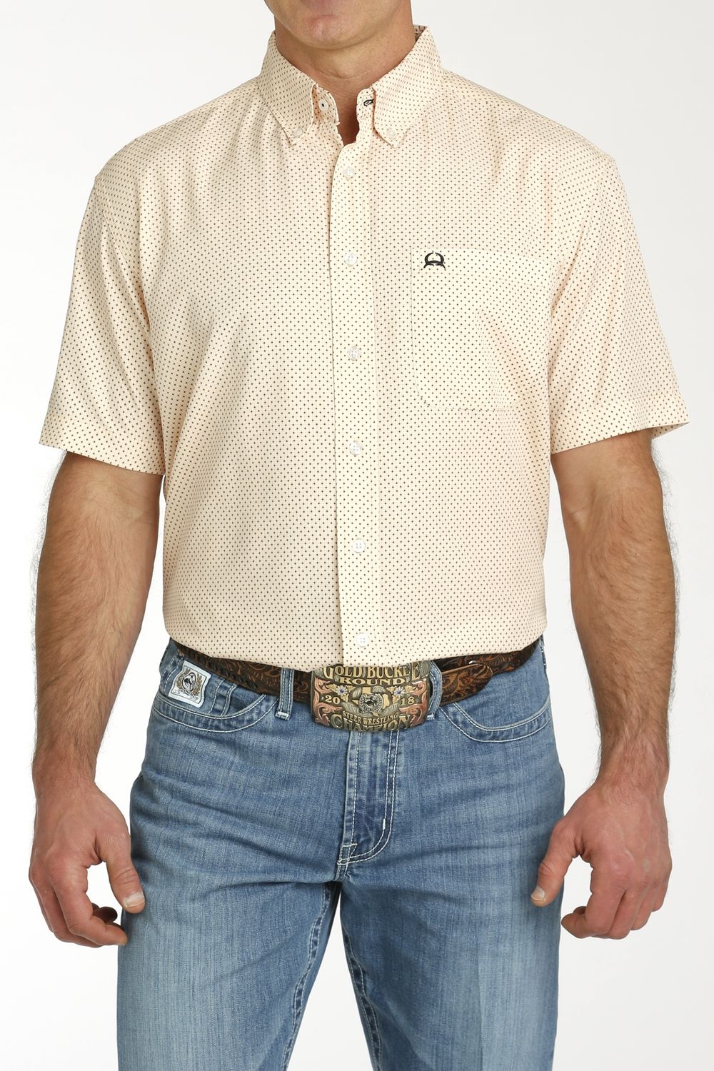 MTW1704143 MEN&#39;S CINCH PEACH SHORT-SLEEVE ARENAFLEX WESTERN BUTTON-DOWN SHIRT