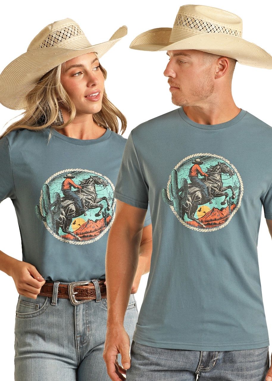 BU21T04418 (UNISEX) ROCK &amp; ROLL LIGHT NAVY WESTERN GRAPHIC SHORT-SLEEVE TEE