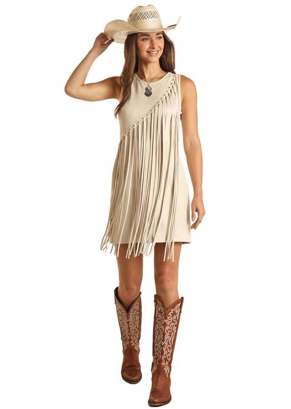 BWD0R03263 WOMEN&#39;S ROCK &amp; ROLL TAN FRINGE DRESS