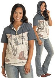 LW91T03745 WOMEN&#39;S PANHANDLE SHORT-SLEEVE WESTERN HOODIE