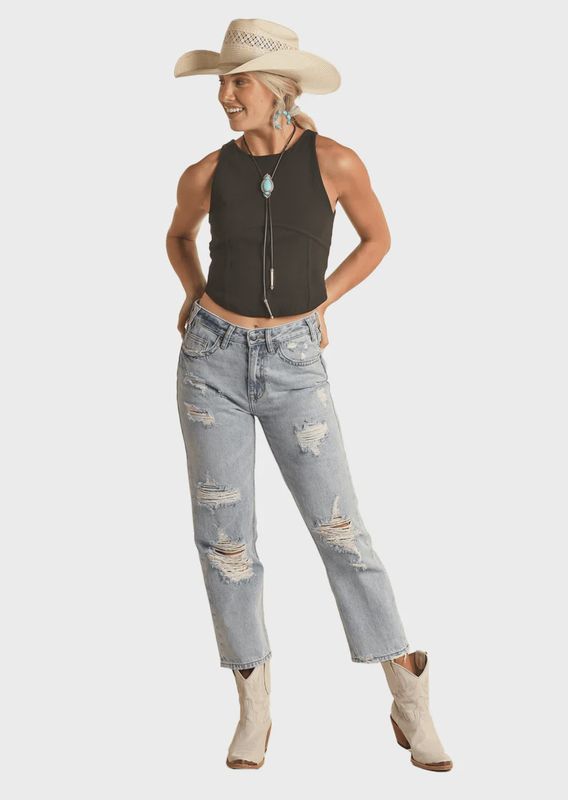 RRWD9HR1C8 WOMEN&#39;S ROCK&amp;ROLL LIGHT WASH CROP