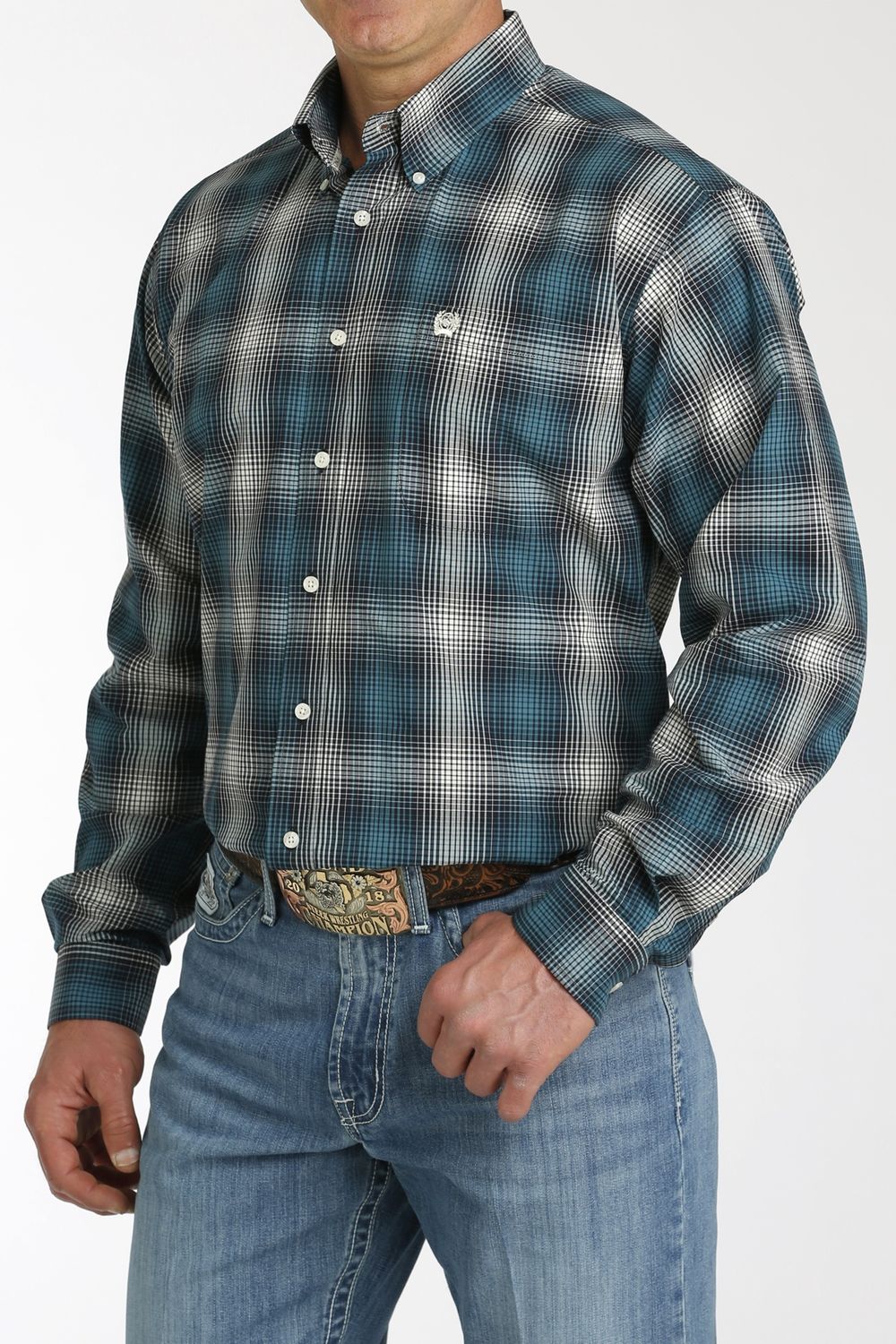 MTW1105775 MEN&#39;S CINCH LONG-SLEEVE TEA PLAID BUTTON DOWN WESTERN SHIRT