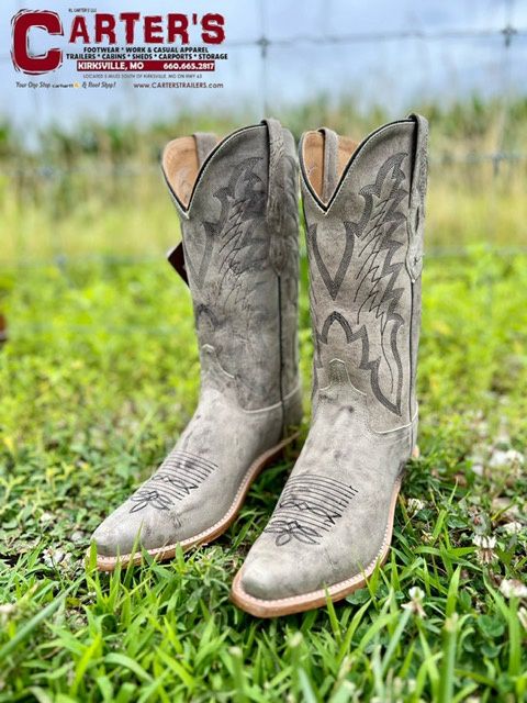 LF1643 WOMEN&#39;S JAMA OLD WEST 12&quot; SMOKY IVORY SNIP-TOE FASHION WESTERN BOOT