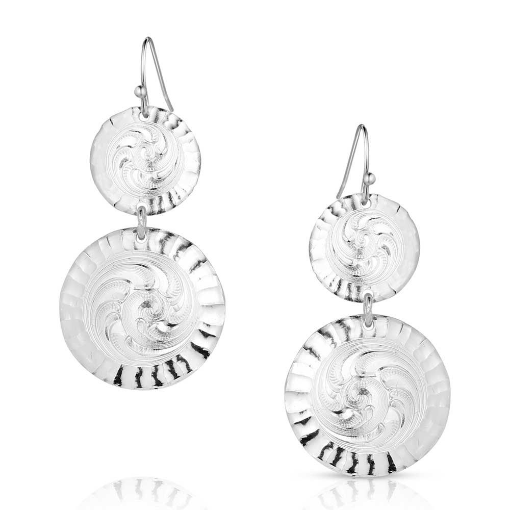 ER5813SV MONTANA SILVERSMITHS CHIPPSED EDGE CONCHO DANGLE EARRINGS