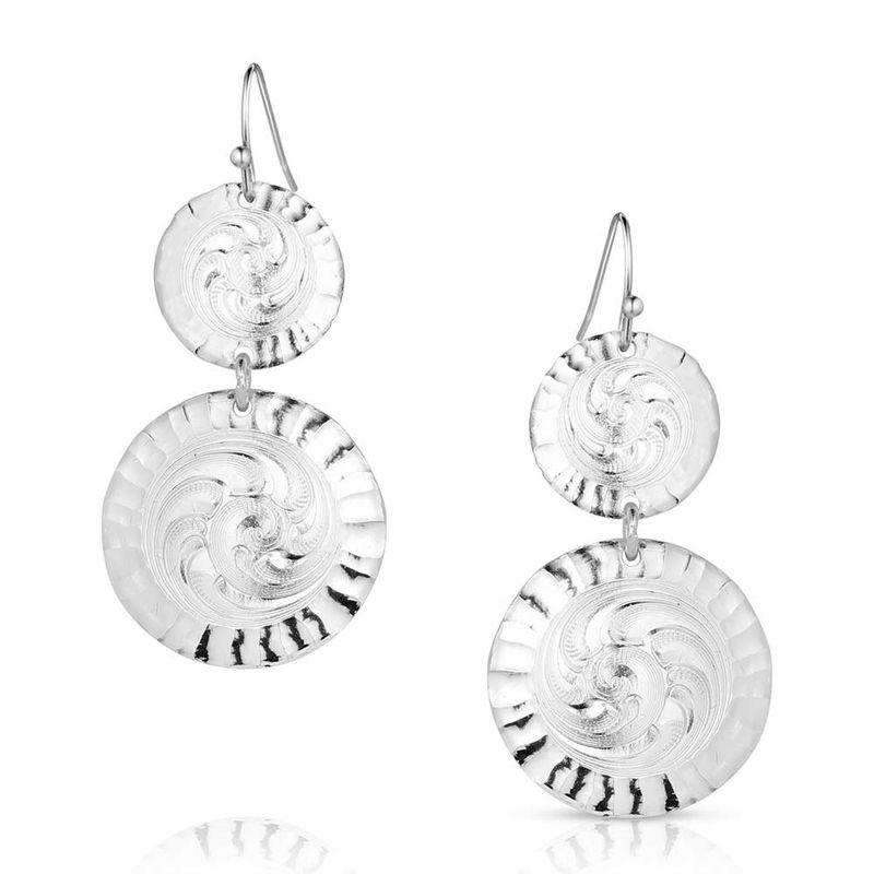 ER5813SV MONTANA SILVERSMITHS CHIPPSED EDGE CONCHO DANGLE EARRINGS