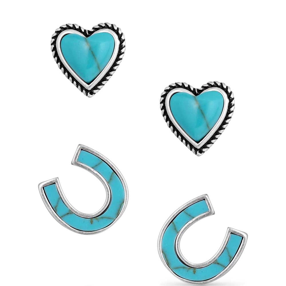 ER5807 MONTANA SILVERSMITHS TURQUOISE HEART &amp; HORSEHOE EARRINGS