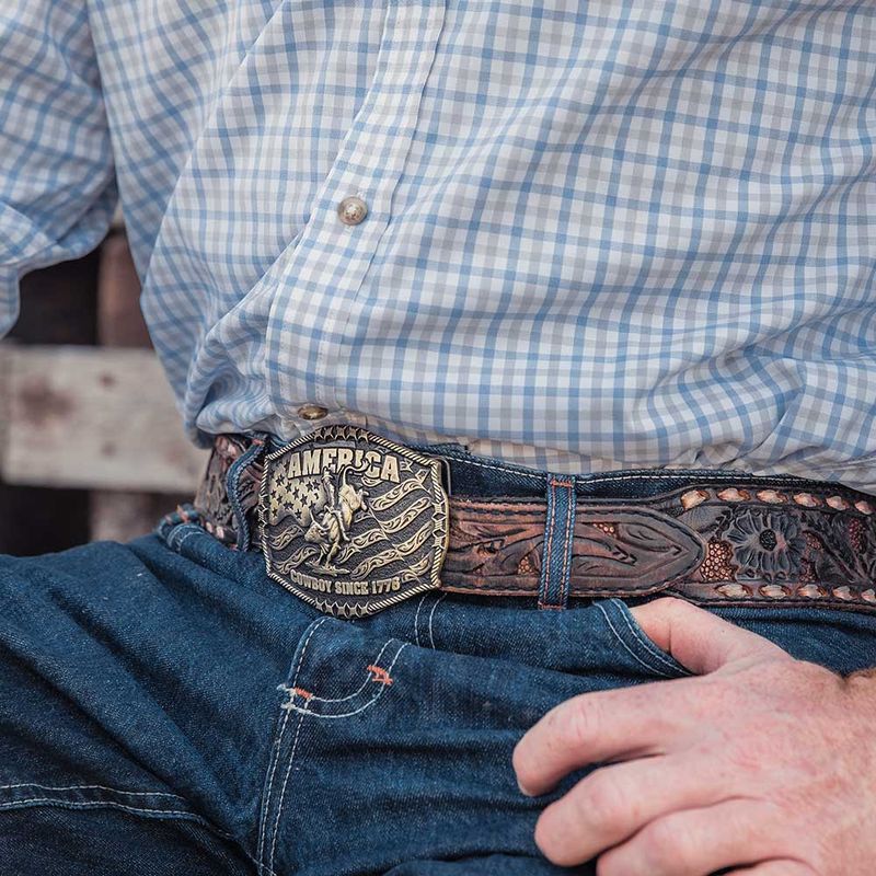A1002C MONTANA SILVERSMITHS AMERICA COWBOY SINCE 1776 ATTITUDE BUCKLE