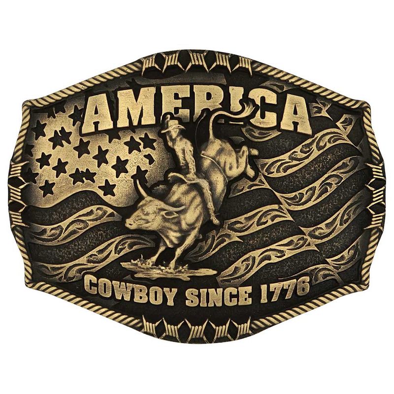 A1002C MONTANA SILVERSMITHS AMERICA COWBOY SINCE 1776 ATTITUDE BUCKLE