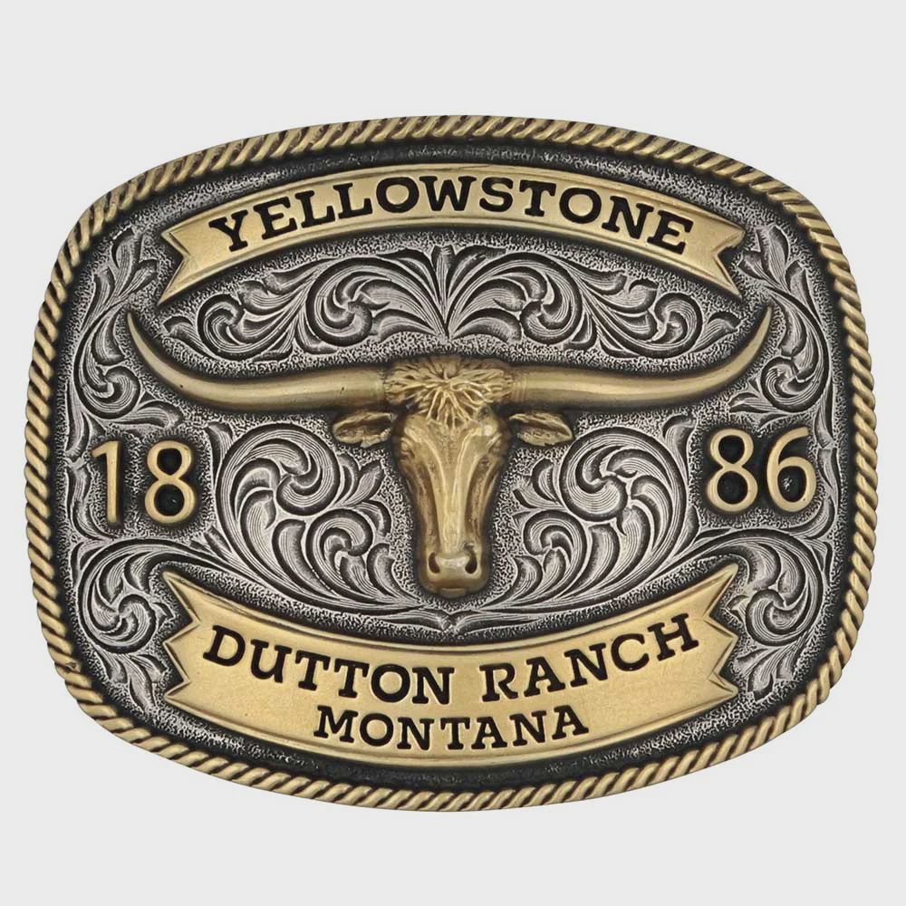 A969YEL MONTANA SILVERSMITHS 2-TONE YELLOWSTONE LONGHORN ATTITUDE BUCKLE