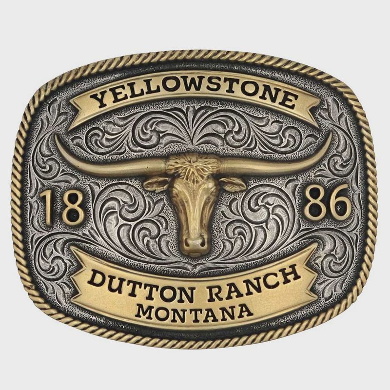 A969YEL MONTANA SILVERSMITHS 2-TONE YELLOWSTONE LONGHORN ATTITUDE BUCKLE