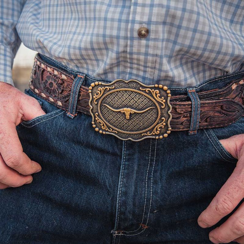 A1003P MONTANA SILVERSMITHS FRAMED LONGHORN ATTITUDE BUCKLE