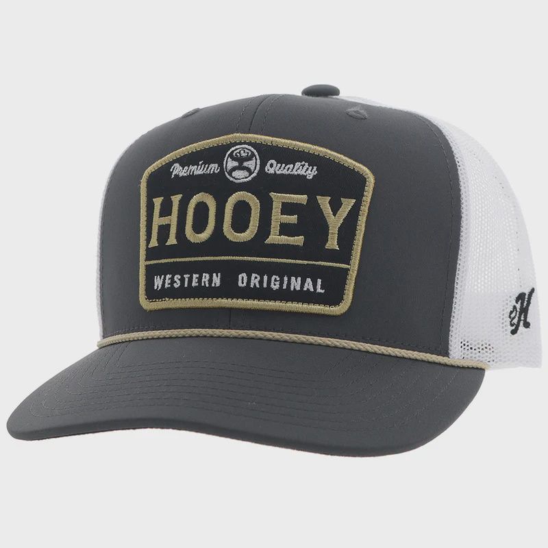 2408T-CHWH-Y YOUTH HOOEY  TRIP, CHARCOAL &amp; WHITE TRUCKER HAT W/ BLACK &amp; GOLD PATCH