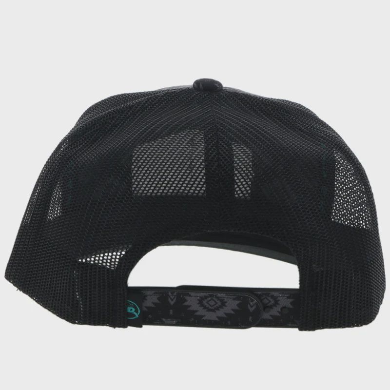 4040T-BK-Y YOUTH HOOEY TRIBE, ROUGHY BLACK TRUCKER HAT W/ BLACK, GREY, &amp; TURQUOISE PATCH