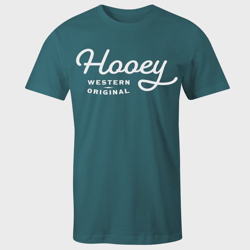 HT1566TL MEN&#39;S HOOEY OG TEAL HEATHER  COTTON/POLY SHORT-SLEEVE TEE W/ WHITE LOGO ON CHEST