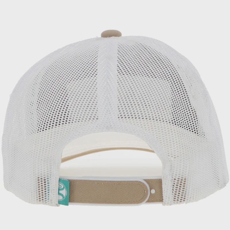 2461T-TNWH-Y YOUTH HOOEY RANK STOCK, TAN &amp; WHITE TRUCKER W/ WHITE &amp; TURQUOISE RECTANGLE PATCH