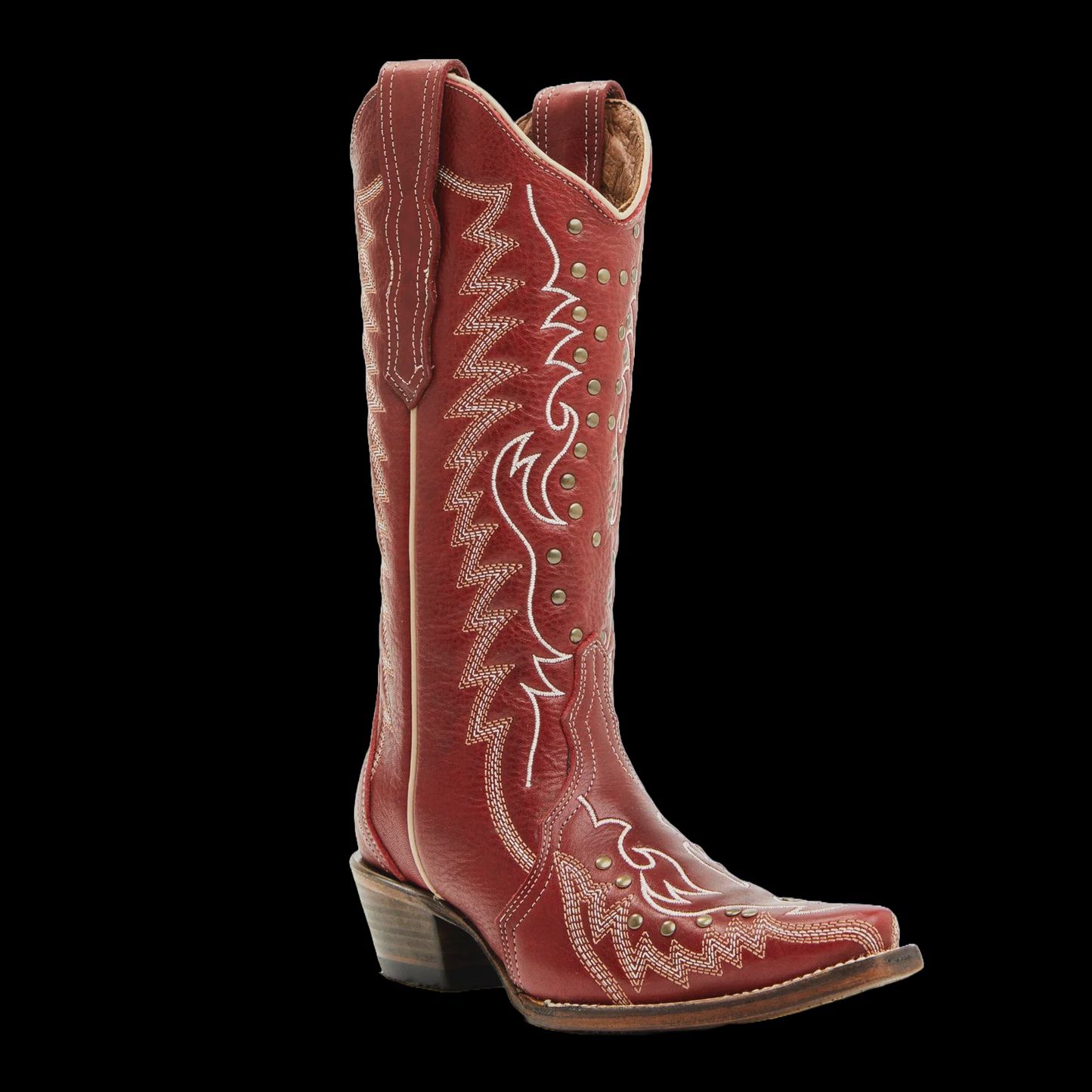 L6117 WOMEN&#39;S CIRCLE G BY CORRAL 12&quot; RED EMBROIDERY &amp; STUDS SNIP-TOE WESTERN FASHION BOOT