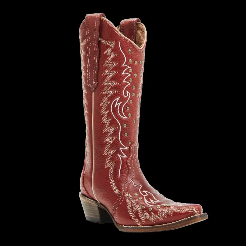 L6117 WOMEN&#39;S CIRCLE G BY CORRAL 12&quot; RED EMBROIDERY &amp; STUDS SNIP-TOE WESTERN FASHION BOOT