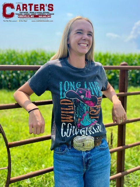 BW21T04522 WOMEN&#39;S ROCK &amp; ROLL &quot;LONG LIVE COWGIRLS&quot; GRAPHIC SHORT-SLEEVE TEE