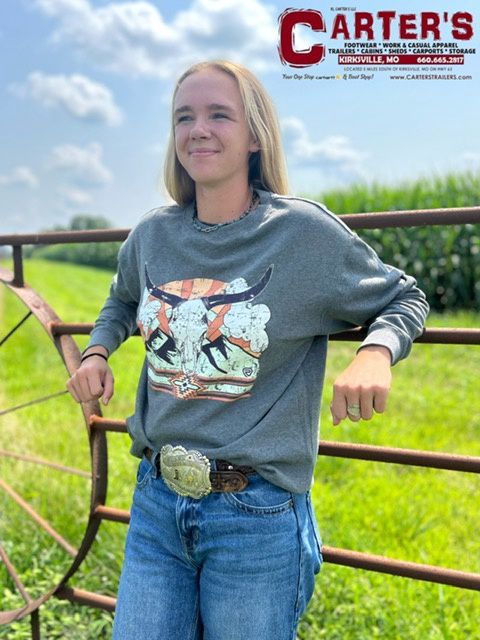BW91T04536 WOMEN&#39;S ROCK &amp; ROLL LONGHORN OVERSIZED SWEATSHIRT