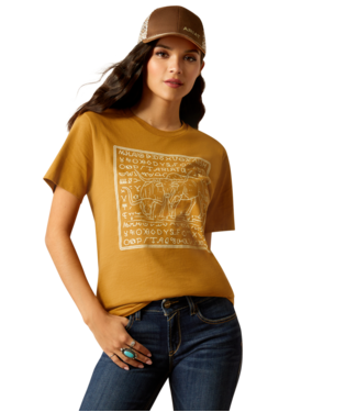 10052549 WOMEN&#39;S ARIAT LONGHORN BRANDED SHORT-SLEEVE TEE - HARVEST GOLD