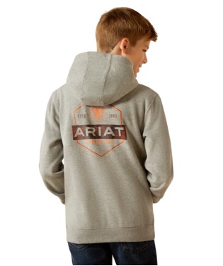 10051982 BOY&#39;S ARIAT BOLD HEX HOODY - GREY HEATHER
