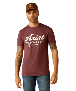 10052504 MEN&#39;S ARIAT ESTABILISHED BOOT CO. SHORT-SLEEVE T-SHIRT - MAROON HEATHER