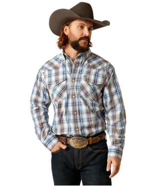 10052332 MEN&#39;S ARIAT PRO TYLAND LONG-SLEEVE BLUE SNAP-DOWN WESTERN SHIRT