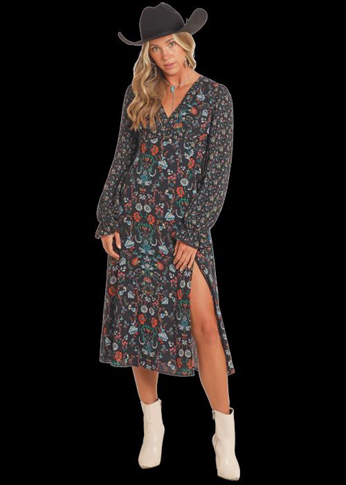 BWD2R04567 WOMEN&#39;S ROCK &amp; ROLL FLORAL MIXED  MIDI DRESS