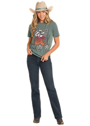BW21T04525 WOMEN&#39;S ROCK &amp; ROLL TEAL &quot;WESTERN TOUR&quot; SHORT-SLEEVE TEE