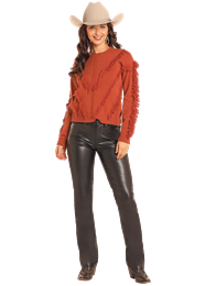 BW32T04490 WOMEN&#39;S ROCK &amp; ROLL CAMEL ANGLED FRINGE FASHION SWEATER